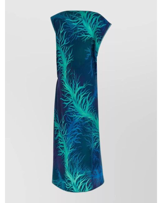 F.R.S For Restless Sleepers Blue Briseide Dress Abstract Print Midi Draped