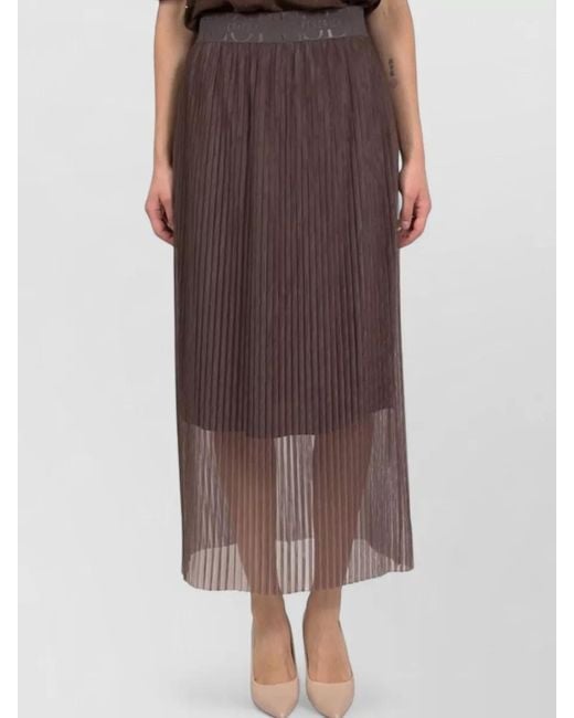 Peserico Brown High Waisted Pleated Skirt Sheer Overlay