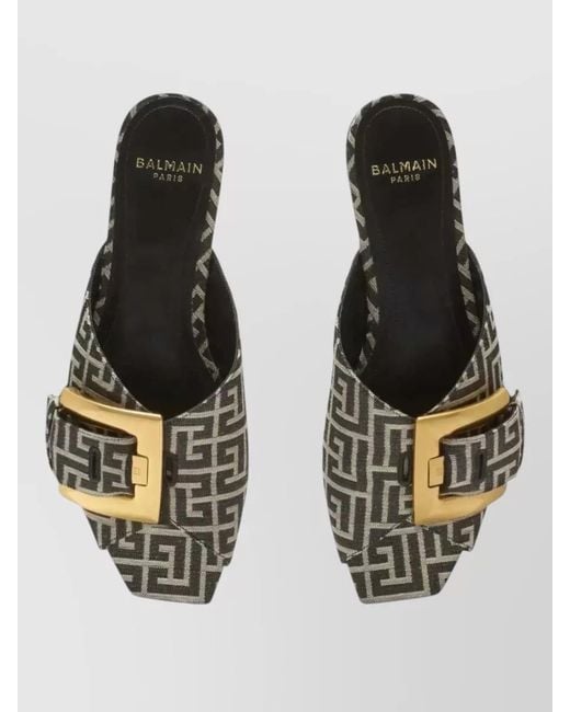 Balmain Green Flat Monogram Jacquard Anthem Sandals