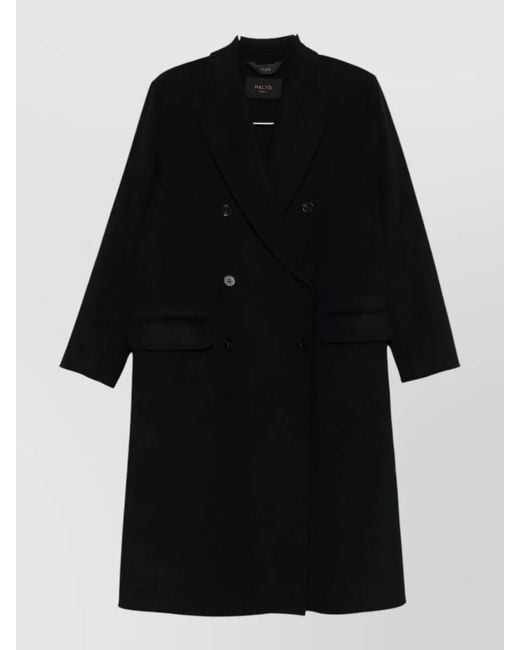 Paltò Black Arianna Wool Coat Double Breasted Longline