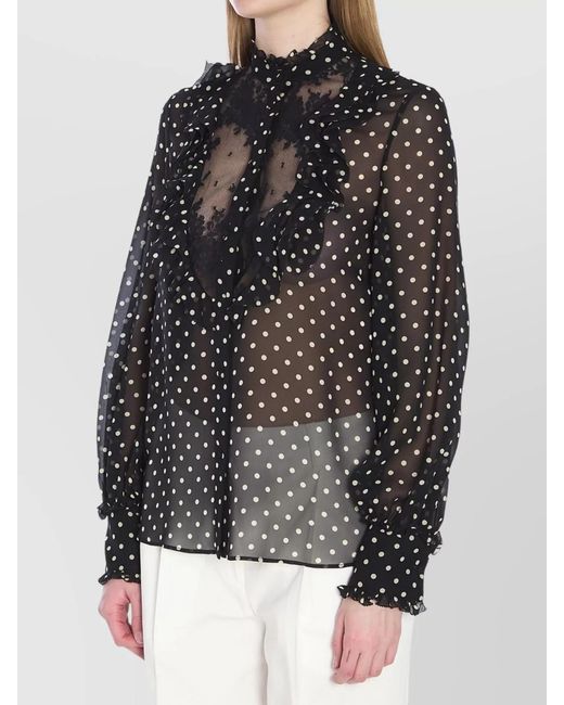 Valentino Garavani Black Silk Polka-Dot Ruffled Blouse