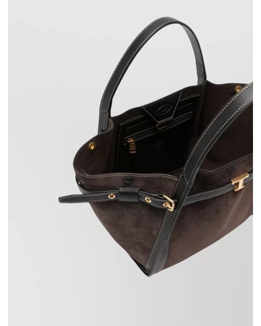 Tod's Black Small Leather Bucket Bag Top Handles Strap