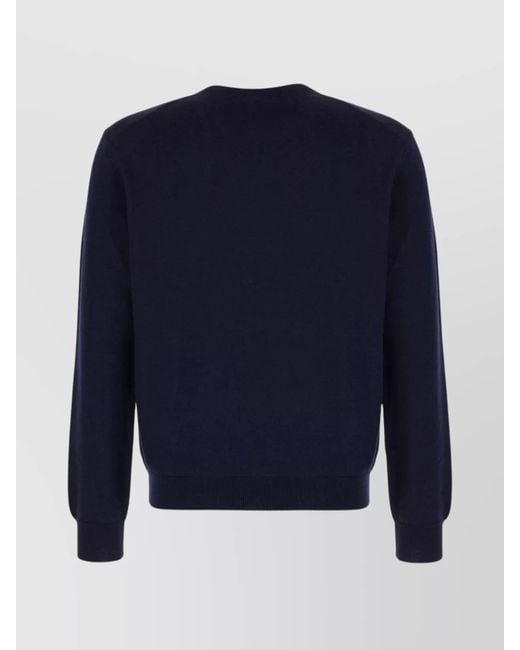 Maison Kitsuné Blue Ribbed Wool Crew-Neck Sweater for men