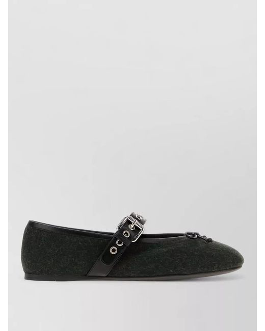 Miu Miu Black Flannel Round Toe Closed Ballerina Shoes
