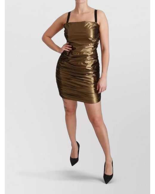 Dolce & Gabbana Brown Strapless Ruched Mini Dress