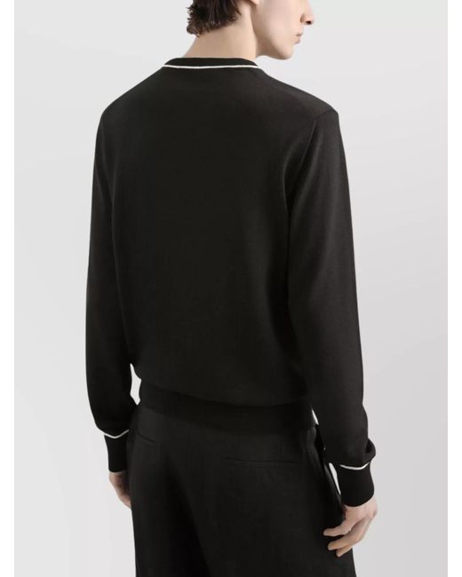 Dolce & Gabbana Black Virgin Wool Logo-Embroidered Crew-Neck Sweater for men