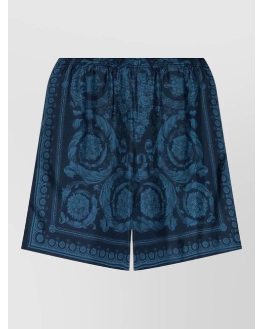 Versace Blue Floral Silk Blend Shorts Elastic Waistband for men