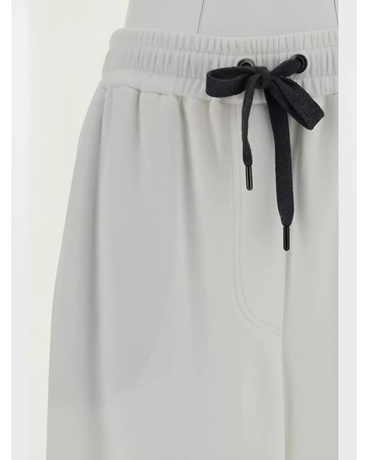 Brunello Cucinelli White Wide Leg Elastic Waistband Trousers