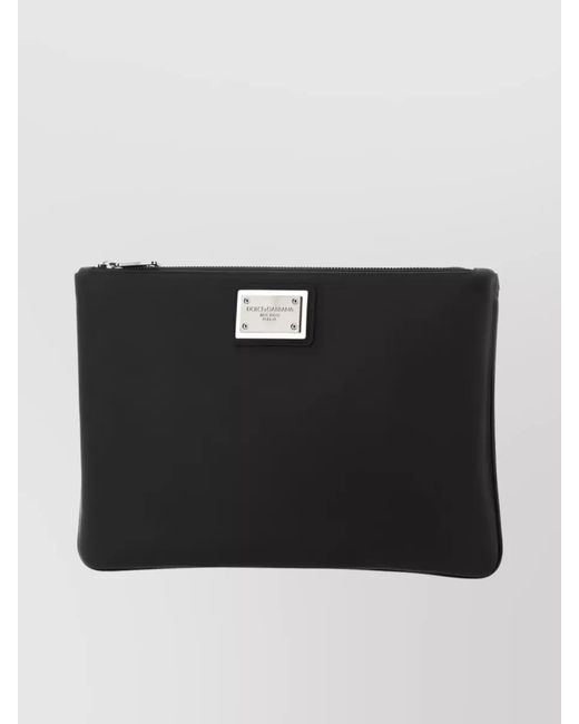Dolce & Gabbana Black Leather Logo-Plaque Clutch Bag for men