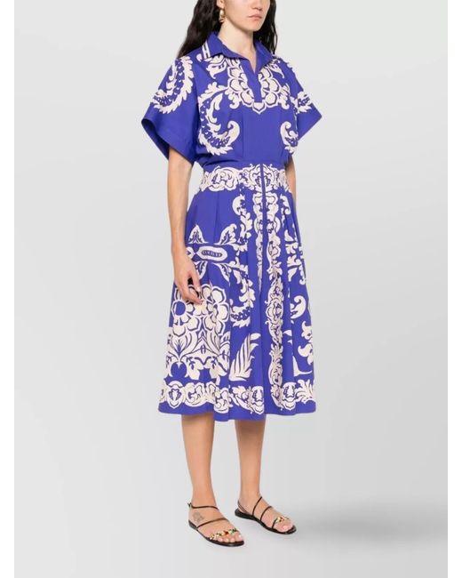 Etro Blue Cotton Flared Midi Dress