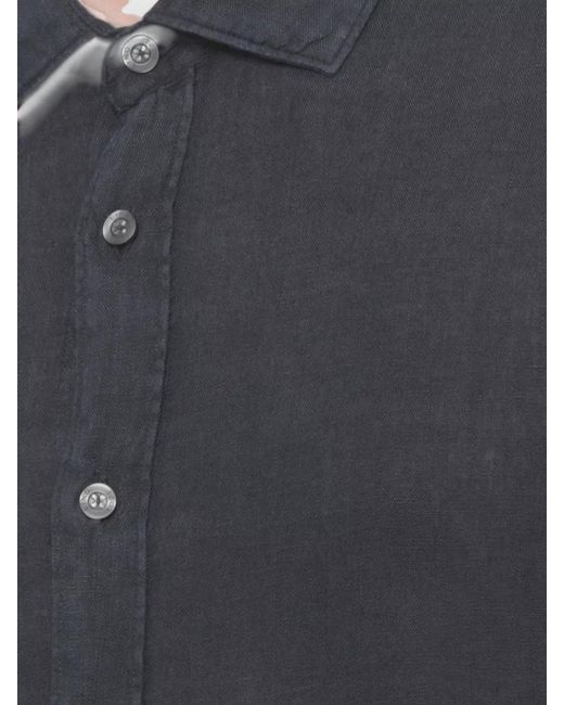 120% Lino Blue Long Sleeve Linen Shirt Button Down Collar for men