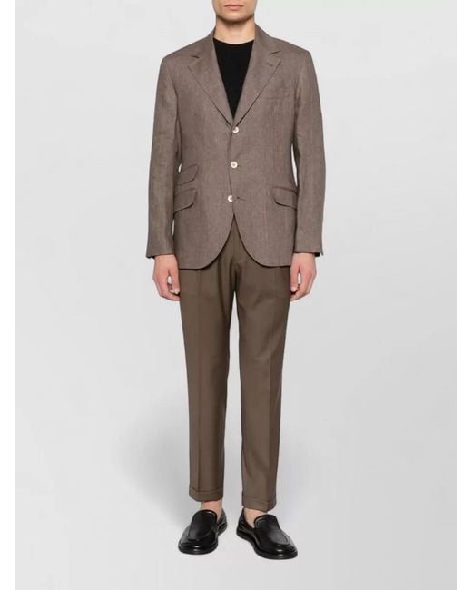 Brunello Cucinelli Brown Linen Single-Breasted Jacket for men