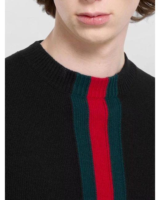 Gucci Black Color Block Crew Neck Knitwear Long Sleeves for men