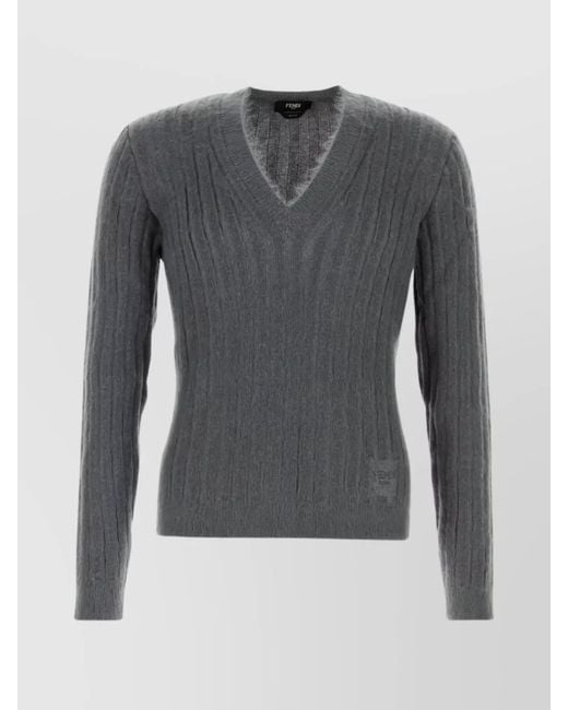Fendi Gray Cashmere Blend Jumper for men