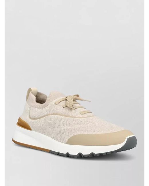 Brunello Cucinelli Natural Knitted Low-Top Sneakers for men