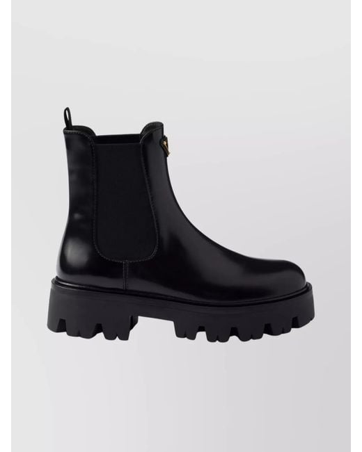 Prada Black Ankle Boots With Chunky Sole And Pull Tabs