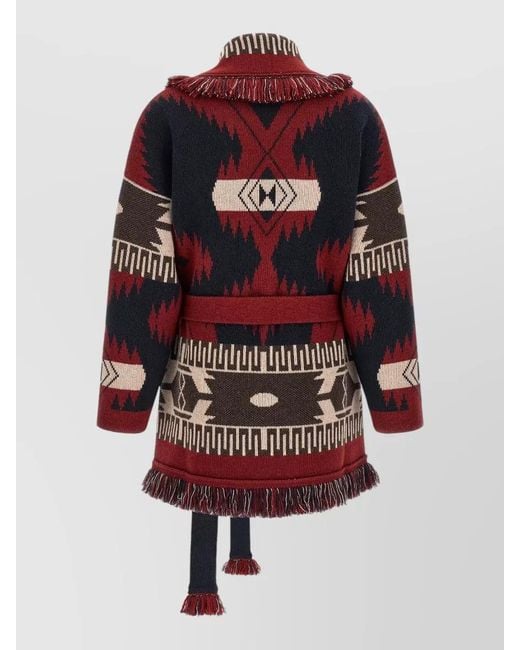 Alanui Red Cashmere Fringed Belted Cardigan