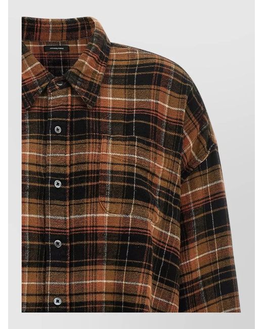 R13 Brown Cropped Plaid Shirt Jacket Raw Hem