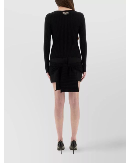 Moschino Black Knitwear With Bow Detail And Ribbed Texture