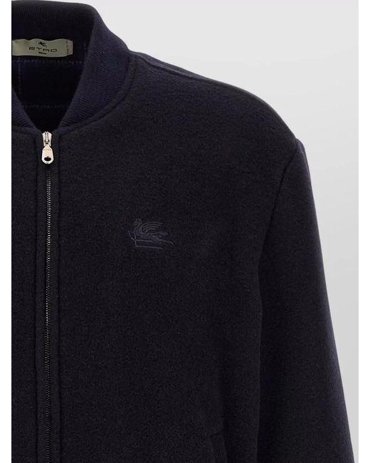 Etro Blue Ribbed Wool Bomber Jacket for men