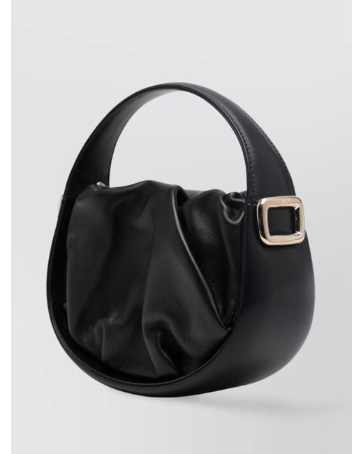 Roger Vivier Black Leather Draped Mini Hobo Bag