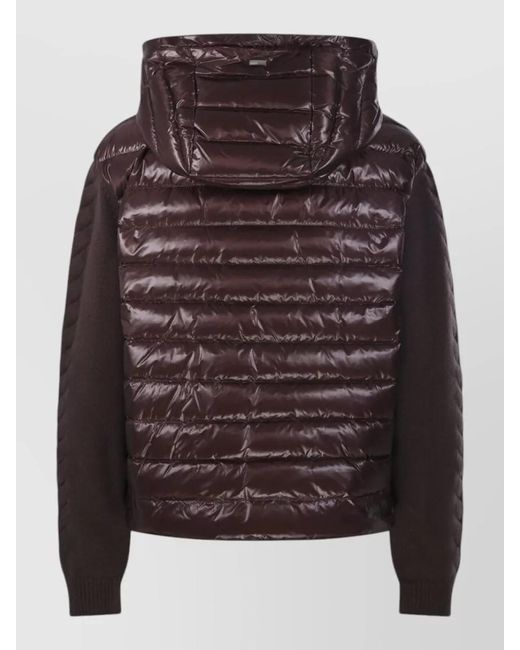 Herno Black Hooded Quilted Jacket Long Sleeves Cuffs