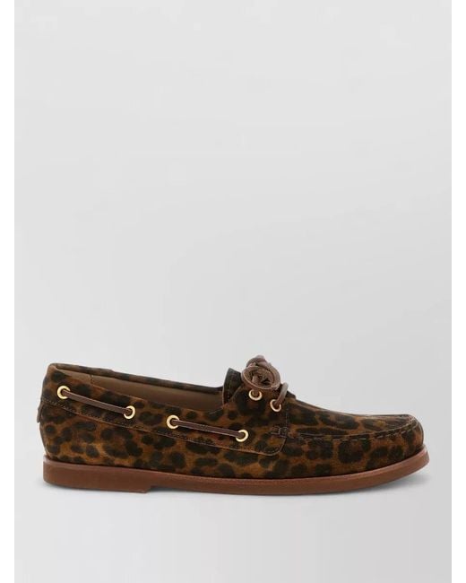 Gianvito Rossi Brown Vandée Lace Up Boat Shoe Animal Print