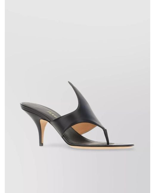Ferragamo Black Leather Mules With Kitten Heel And Thin Straps