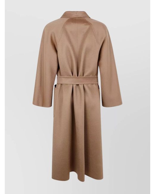 Max Mara Natural Waist Belted Long Sleeve Coat Lapels Pockets