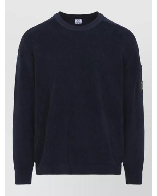 C P Company Blue Crewneck Lens Wool Pullover Long Sleeves for men