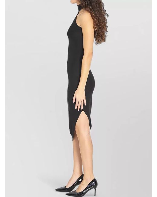 Alexander Wang Black Draped One-Shoulder Asymmetric Midi Dress