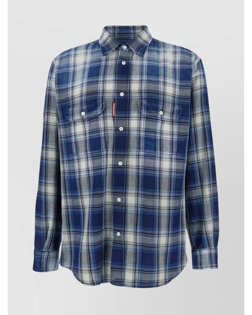 DSquared² Blue Checked Cotton Long-Sleeve Shirt for men
