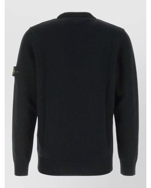 Stone Island Black Wool Blend Crew Neck Sweater Long Sleeves for men