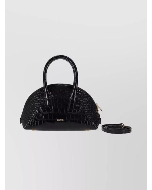 Patou Black Leather Bowling Tote Bag