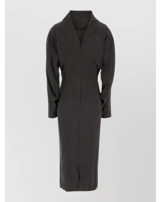 Giorgio Armani Black Stretch Crepe Dress V Neck Long Sleeves
