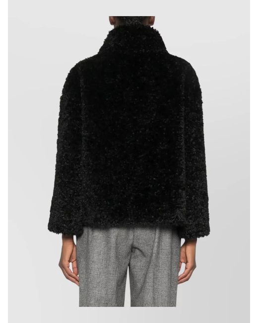 Herno Black High-Neck Faux Fur Jacket