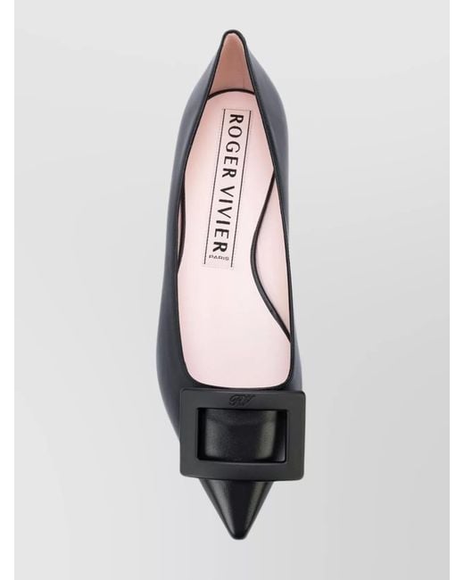 Roger Vivier Gray Leather Gommettine Ballerina Flats