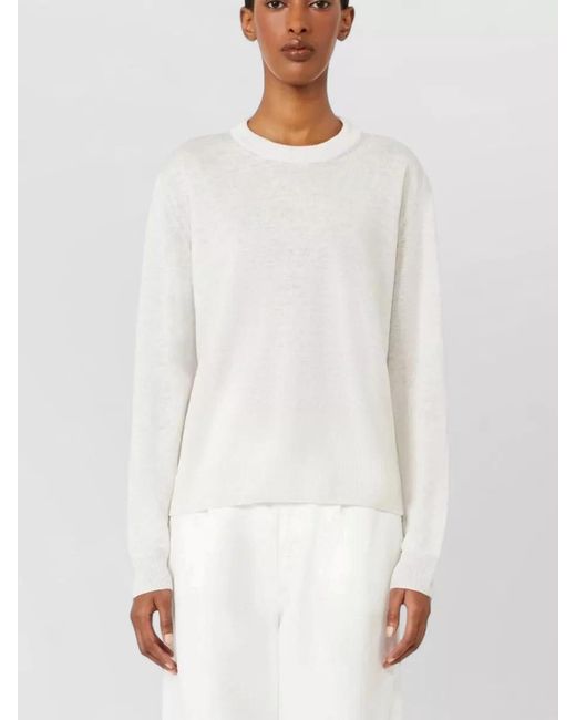 Max Mara White Linen Ribbed Crew-Neck Long-Sleeve Jumper