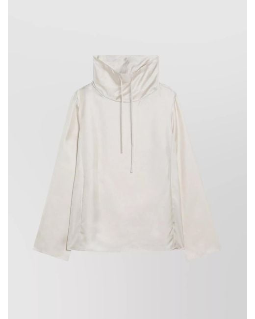 Loulou de Saison White Silk Blouse With Drawstring And Long Sleeves