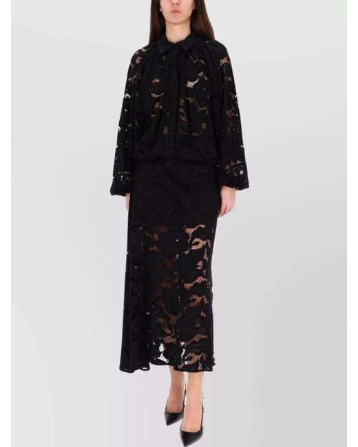 Patou Black Lace Midi Skirt