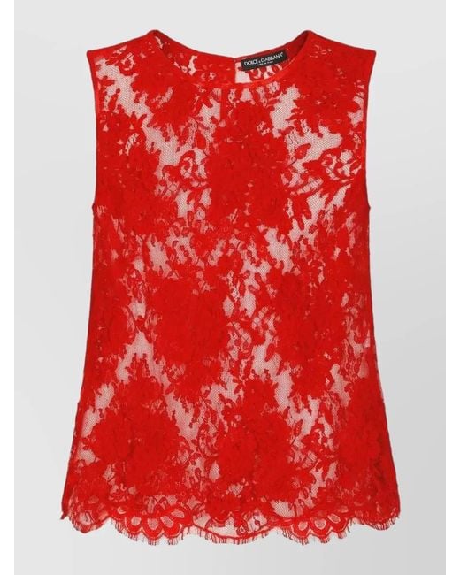 Dolce & Gabbana Red Round Neck Sleeveless Bodycon Chantilly Lace Dress
