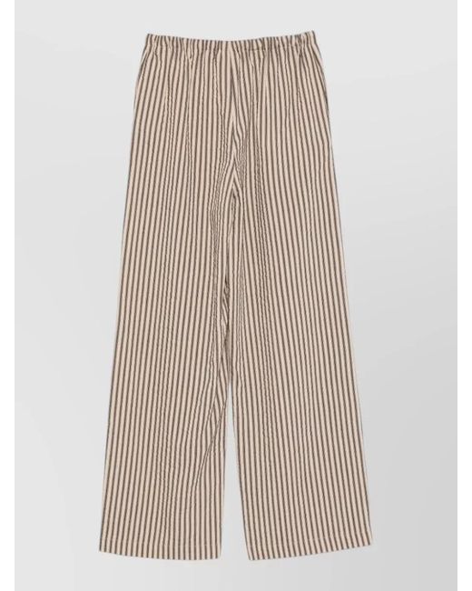 Alysi Natural Wide Leg Striped Pants Elastic Waistband