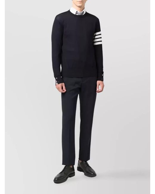 Thom Browne Blue Wool Ribbed Crewneck Jumper for men
