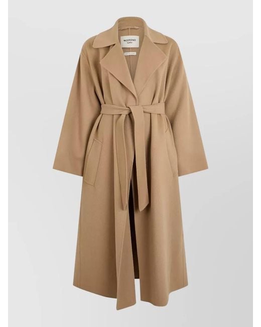 Weekend by Maxmara Natural Long Virgin Wool Coat Belted Design