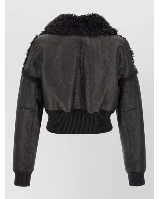 Rick Owens Black Cropped Shearling Collar Bomber Coat for men