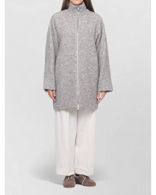 Peserico Gray Long Sleeve Coat Sequined Fabric Design