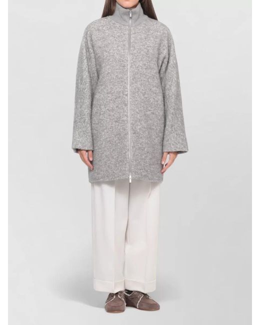 Peserico Gray Ribbed Collar Sequin Coat