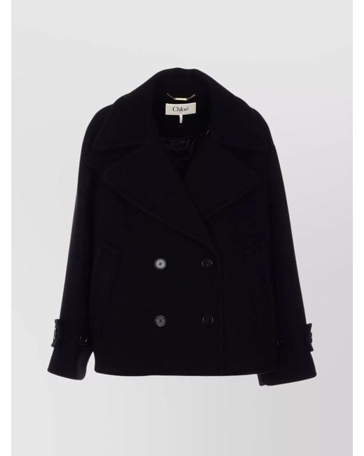 Chloé Blue Double-Breasted Notched Lapels Jacket Pockets