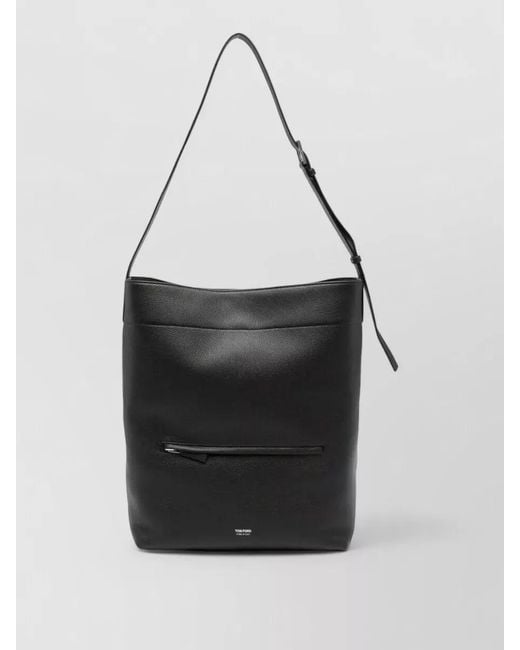 Tom Ford Black Grain Leather Bucket Shoulder Bag Adjustable for men