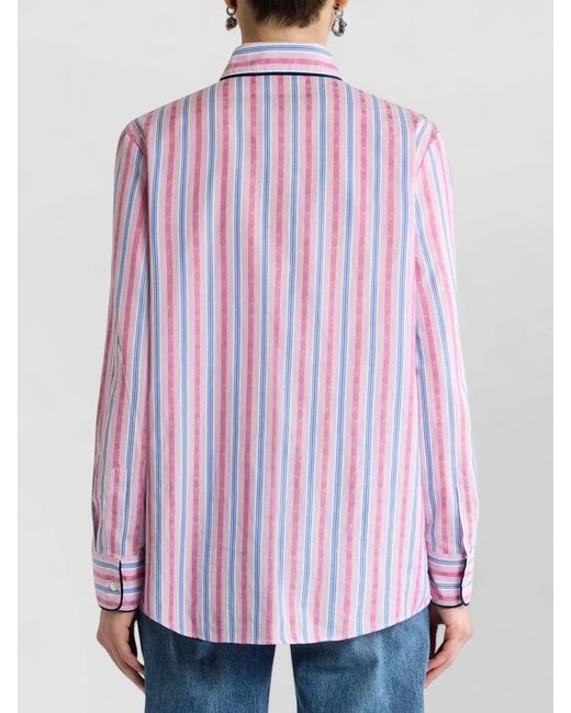 Etro Pink Striped Long Sleeve Shirt Collared Neck